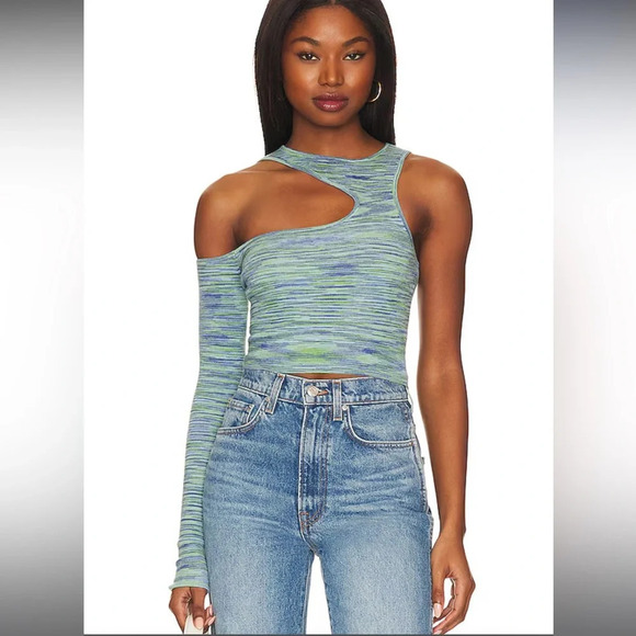 Camila Coelho Aideen Cut Out Knit Top in Blue Spacedye - Picture 1 of 7